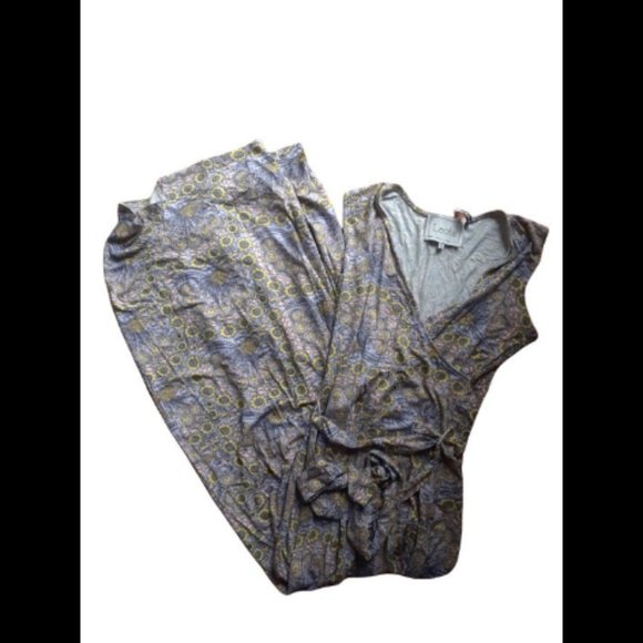 Leota Boho Maxi Dress Lilac Yellow Pastel Flowers and Peacocks Size XS *Easter* - Picture 3 of 7